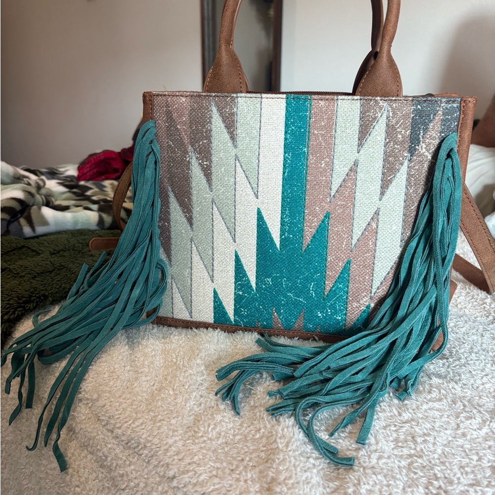 Montana West Brown and Teal Fringe Women Bag